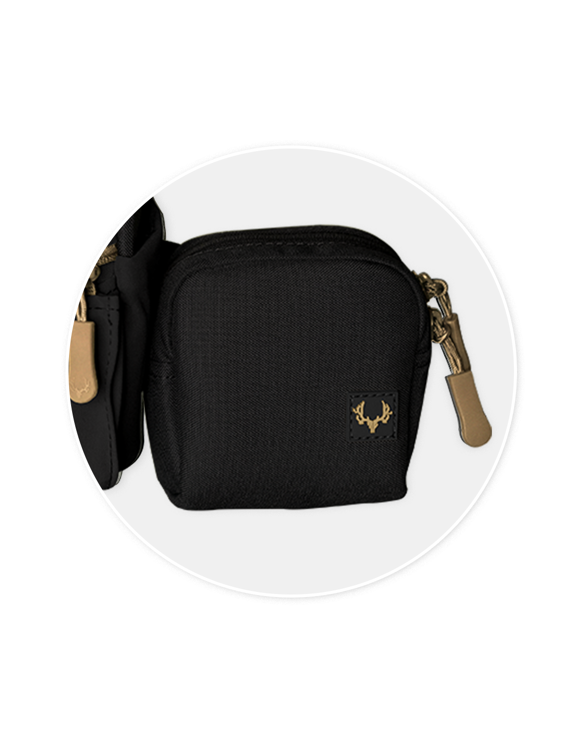 Black & tan accessory pouch for silent bullet storage.