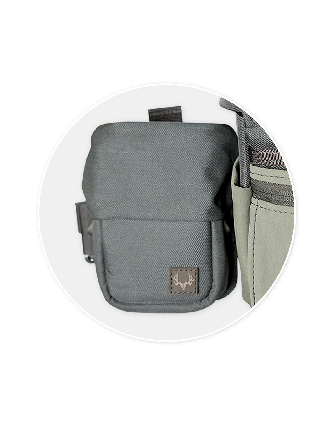 Wolf gray silent operation rangefinder pouch for outdoor use.