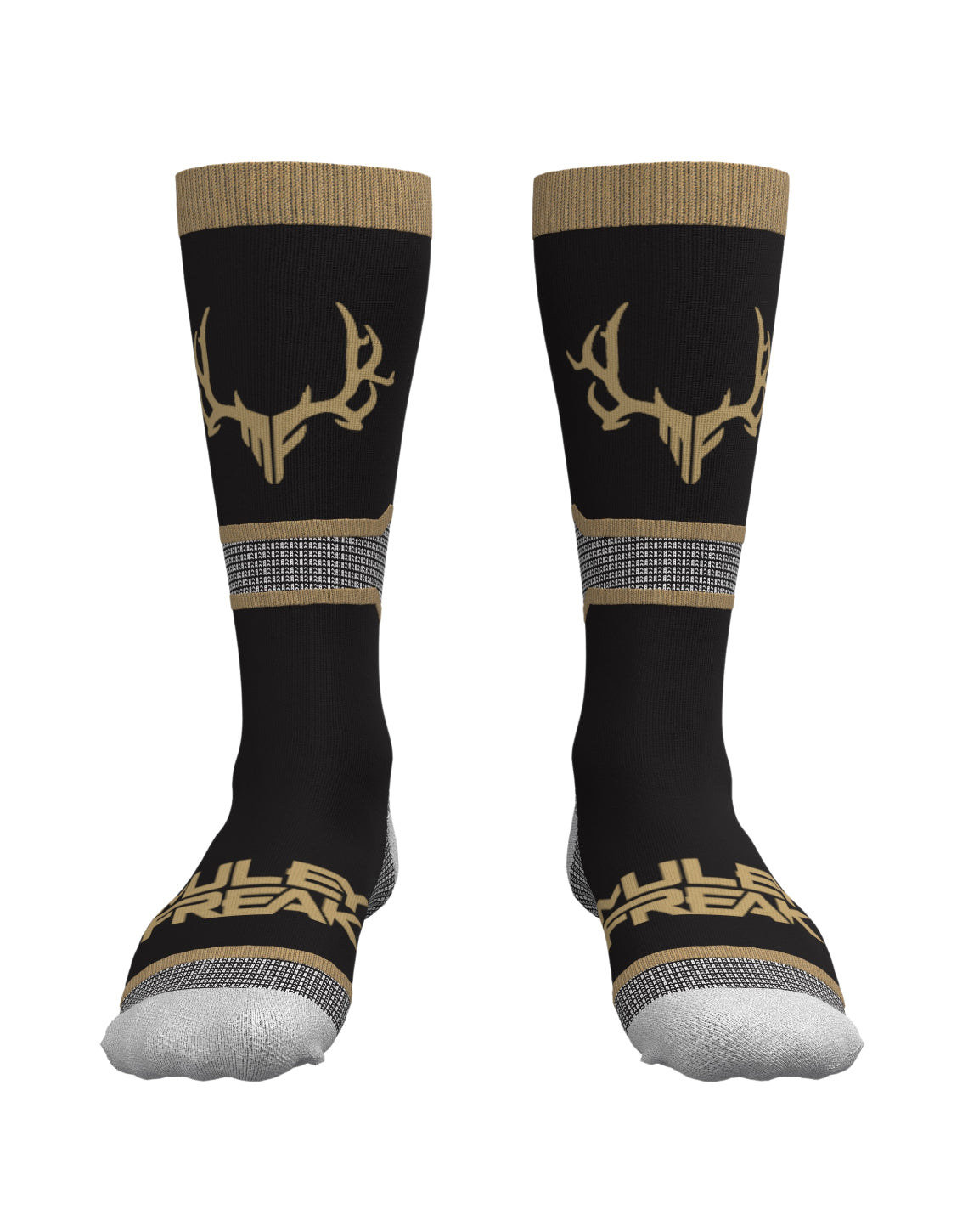 High-performance Merino socks by Muley Freak with sweat-wicking technology.