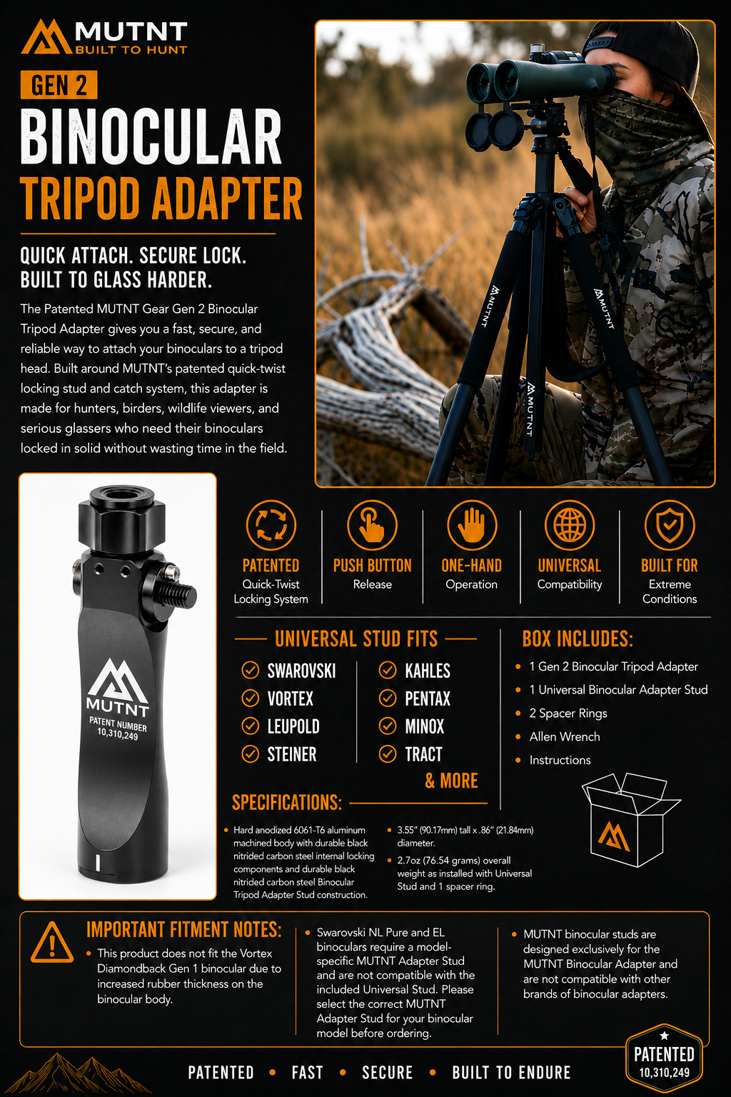 NEW Gen 2 Binocular Tripod Adapter Kit