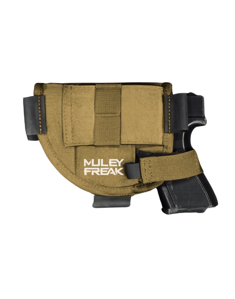 Game Changer Holster in coyote brown for silent sidearm access.