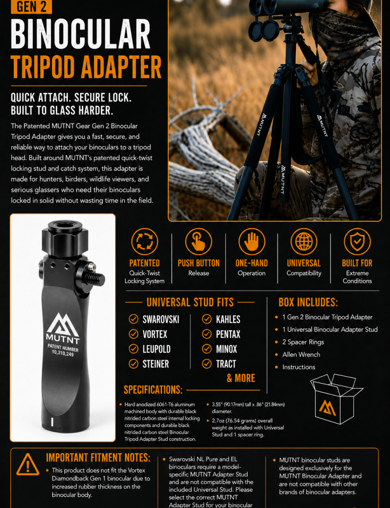 NEW Gen 2 Binocular Tripod Adapter Kit - Muley Freak