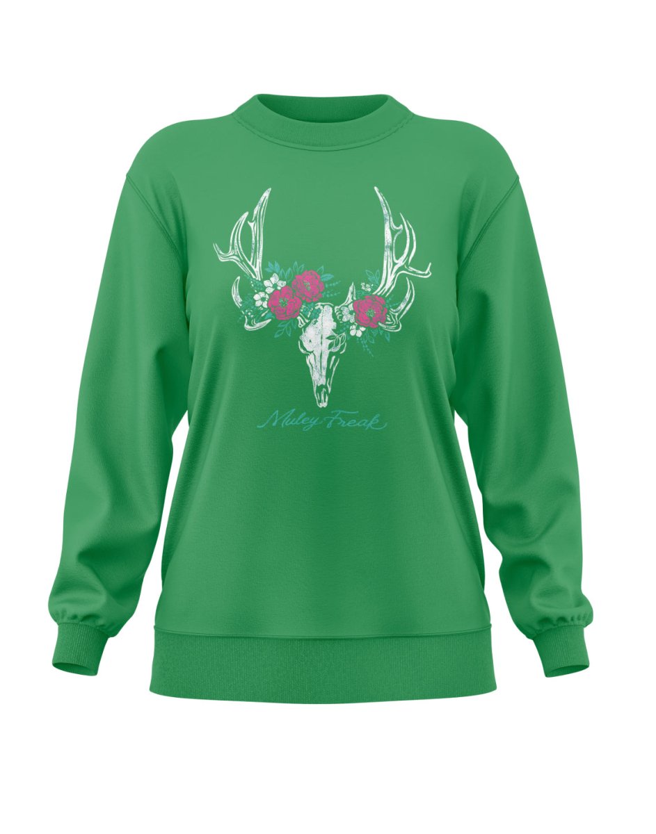 Women's Floral Skull Crew Neck - Muley Freak