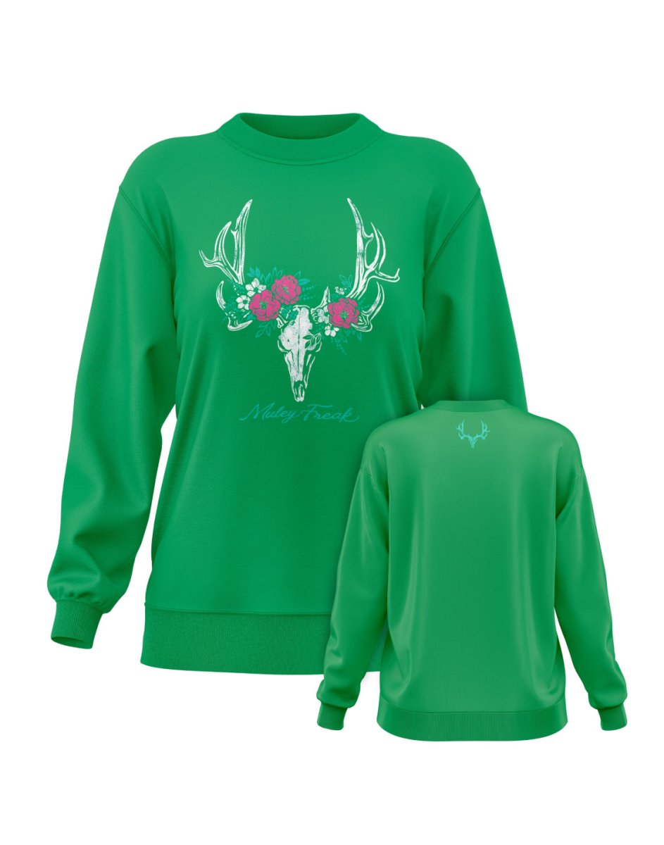 Women's Floral Skull Crew Neck - Muley Freak